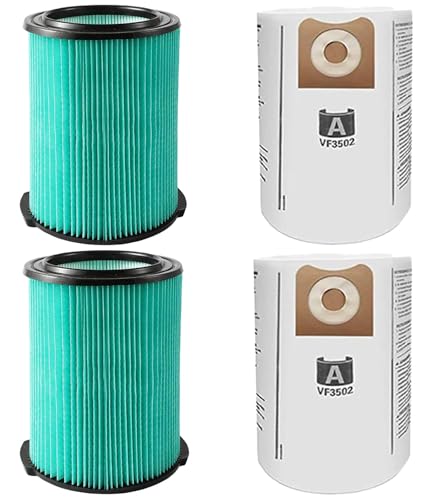 VF6000 5-Layer Replacement Filters for Ridgid Shop Vac Wet Dry Vacs - color: Green VF6000, size: M 2 Pcs Filters & 2 Pcs Bags