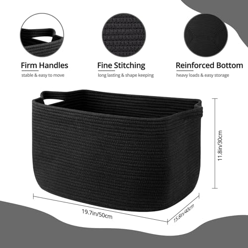 OIASKET Large Blanket Basket, Black Blanket Storage Living Room, Rectangle Woven Baskets for Storage Toys, Towels, Dirty Clothes Organizer Bins (Black) - color: Black, size: 19.7"x15.8"x11.8"