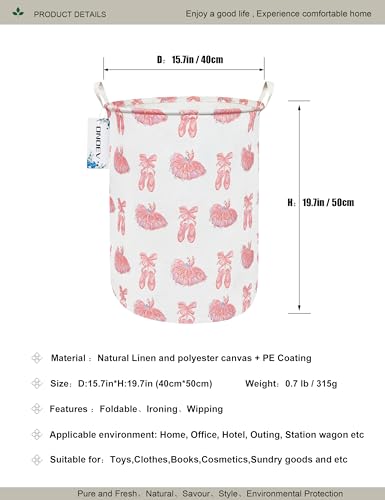 Round Pink Ballerina Laundry Hamper, Household Storage Bin - color: Pink lace dance shoes