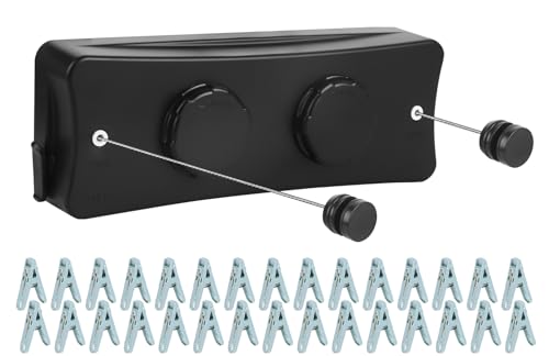 17Ft Retractable Clothesline Indoor/Outdoor, Comes with 40 clothespins, Anti-Sag for Drying Clothes line retracting Indoor/Outdoor, Dual-Line with Each Line 17Ft Long Laundry line Retractable - style: Black