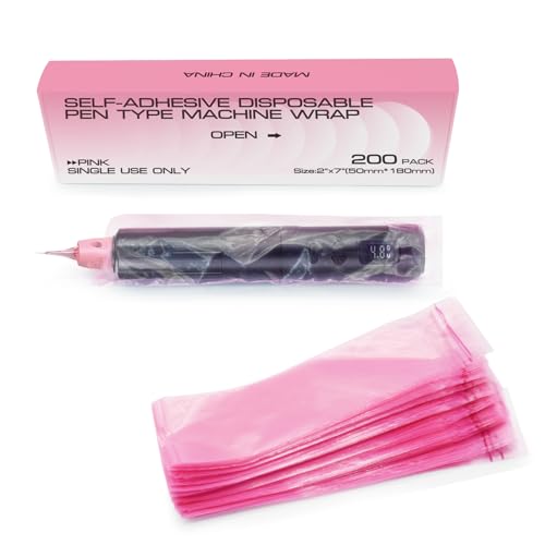 200pcs Wireless PMU Pen Machine Covers Self-adhesive PMU Supplies for Permanent Makeup Microneedling Tattoo Machine Pen Type Bag Sleeves(Pink 2” x 7.2”) - size: Pink 2” x 7.2”