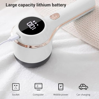Electric Fabric Shaver Lint Remover, Rechargeable Electric Portable Sweater Defuzzer with Digital Display, Adjustable 6 Leaf Blades Lint Remover for Clothes Furniture (White) - color: White
