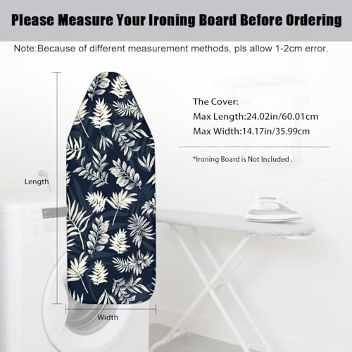 Dark Blue Tropical Leaf Pattern Ironing Board Cover, Anti Dust Resist Stain Iron Board Protector Mini, 14x24 Inches, Machine Washable Ironing Pad Cover - color: Dark Blue Tropical Leaf Pattern