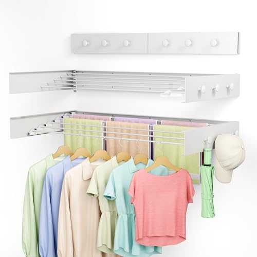 Extra Wide 40" Wall Mounted Clothes Drying Rack, Foldable Laundry Rack with 5 Thickened Rods, Heavy Duty 60 lb Capacity, Stainless Steel Space Saving Rack for Indoor and Balcony - color: Upgraded - 6 Knobs, size: Width 40"