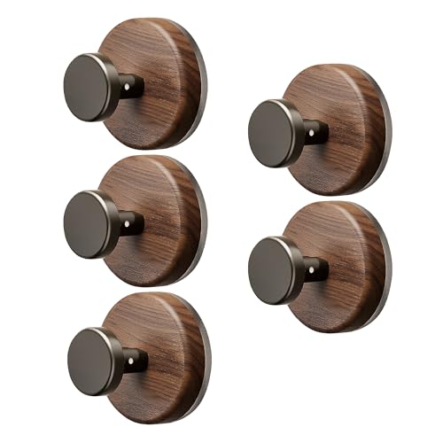 Strong Vacuum Suction Cup Hooks, Reusable Flip the Lock Lever Wall Hooks, Waterproof Removable Silver Hooks for Bathroom Kitchen Home Bedroom Wardrobe,5-Pack,Walnut+Black (BXP-6247-8-5) - style: BXP-6247-8-5