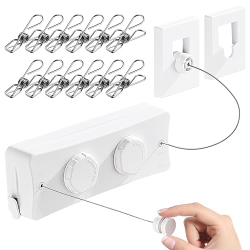 Retractable Clothesline - Heavy Duty 44lb Dual 304 Stainless Lines,16.7ft Anti-Sag Design,Install for Indoor/Outdoor Use (White, Dual Lines) - color: White, size: Dual Lines