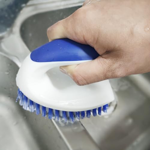 CELOX Stiff Bristle Brush for Cleaning, Hard Bristle Brush for Carpet Cleaning, Blue - color: Blue White Handle , Blue White Brush Head