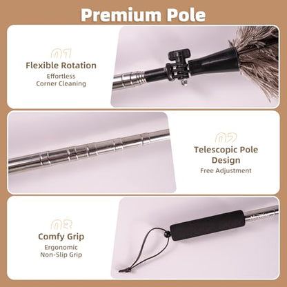 Extendable Ostrich Feather Duster for Cleaning with 49 inch Rotatable Pole - color: 49in-brown