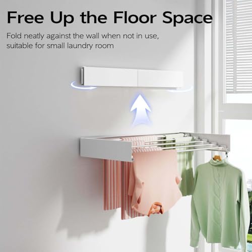 Wall Mounted Clothes Drying Rack 31.5 Inches,Clothes Drying Rack Wall Mounted,Collapsible Hanging Racks for Laundry,Foldbale Laundry Drying Rack Wall Mount with Wall Template, 5 Rods, White - size: 31.5"