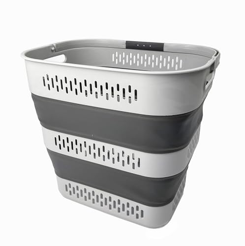 SAMMART 40L (10.5 Gallon) Collapsible Plastic Laundry Basket with Handles - Foldable Pop Up Storage Container/Organizer - Portable Laundry Hamper - Space Saving (1, Grey) - color: Grey