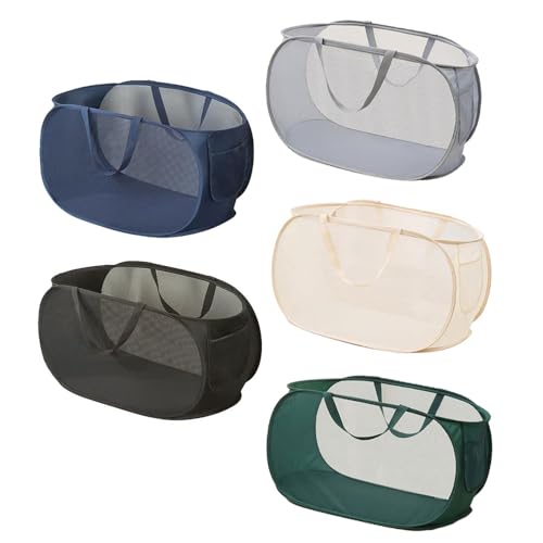 5 Pcs Collapsible Laundry Baskets, Pop-up Laundry Hamper - color: Black/Blue