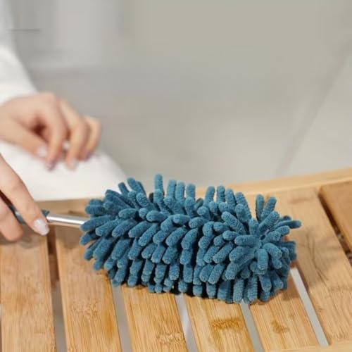 Telescopic Microfiber Duster with Extendable Pole (12 to 31.5 Inch), Washable Dusting Wand for Cleaning Home Furniture, Car Interior, Blinds and Ceiling Fans, Blue
