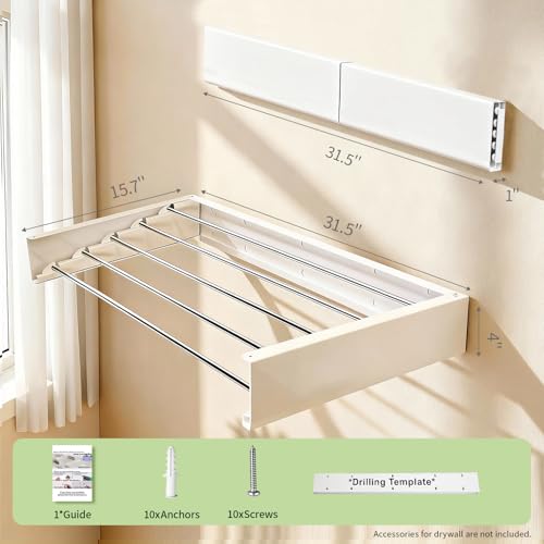 31.5 Inch Wall Mounted Clothes Drying Rack, Foldable Laundry Rack