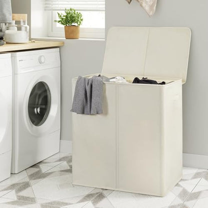 WOWLIVE 140L Double Laundry Hamper 2 Section with Lid and Removable Bags - color: Beige, size: 140l (23.6x 13.8x 25.6 Inches)
