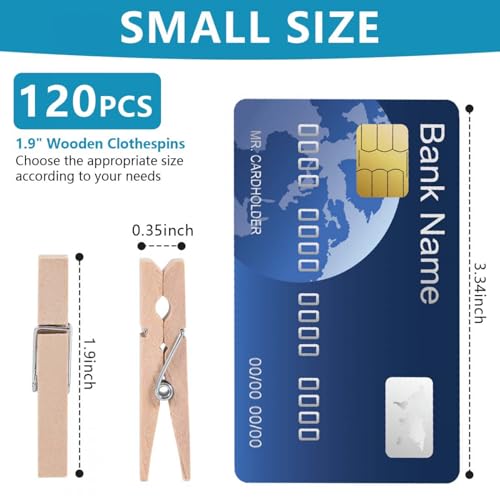 SenseYo 120 Pcs Mini ClothesPins for Photo 1.9 Inch Small Wooden Clips Clothes Pins Multi-Purpose for Pictures DIY Crafts Art Decorations
