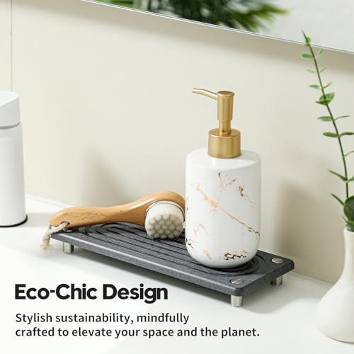 Razborci Water Absorbing Stone Sink Caddy Kitchen Sink Organizer Tray, Diatomite Bathroom Counter Tray, Faucet Drying Mat Coaster Soap Dish Rack Riser Dispenser Sponge Holder, Charcoal 10" x 4" - color: 10"x 4" - Charcoal