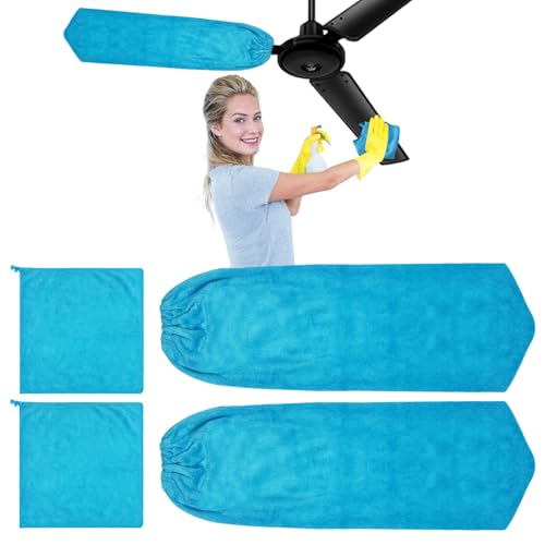 4 PCS Ceiling Fan Duster Kits,100% Microfibre Fan Blade Cleaner for high Ceiling Fan Blades.Machine Washable and Reusable,Includes 2 Ceiling Fan dusters and 2 Microfibre Towels (Blue) - color: Blue