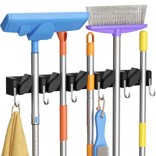 Lifewit Mop and Broom Holder Organizer Wall Mount Non-Slip, 1 Pack, Black - color: Black