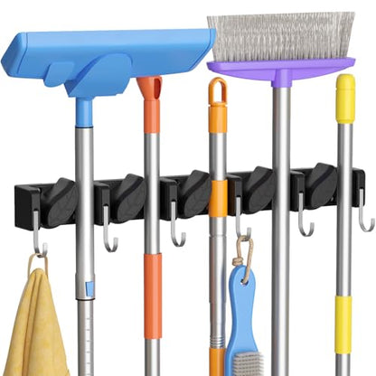Lifewit Mop and Broom Holder Organizer Wall Mount Non-Slip, 1 Pack, Black - color: Black
