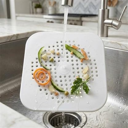 5.7 Inch Large Shower Drain Hair Catcher (2-Pack) - Silicone Square Flat Drain Cover, Fits 5" and 6" Standard Shower Drains, Extra Large Hair Catcher for Bathroom Bathtub & Kitchen Sink - White - color: White (2pcs)