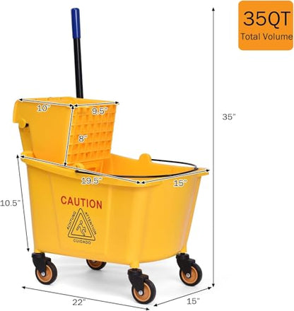 Mop Bucket, Commercial Bucket for Mopping on Wheels - size: 34 Quarts