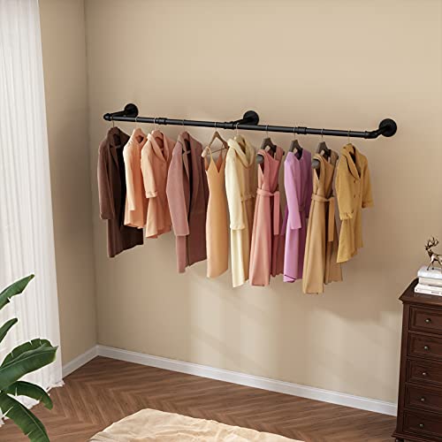 Wall Mounted Clothes Rack, 60in Industrial Pipe Clothing Rack for Hanging Clothes, Heavy Duty Garment Rack Wall, Space-Saving Bar, Multi-Purpose Hanging Rod for Laundry Room, Bedroom, 2 Packs - size: 60.0Inches