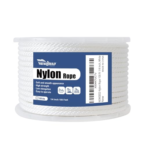 NEWSEED 100 Ft 1/4 Inch Nylon Rope Heavy Duty Utility Rope (White) - size: 1/4 In x 100FT, style: White