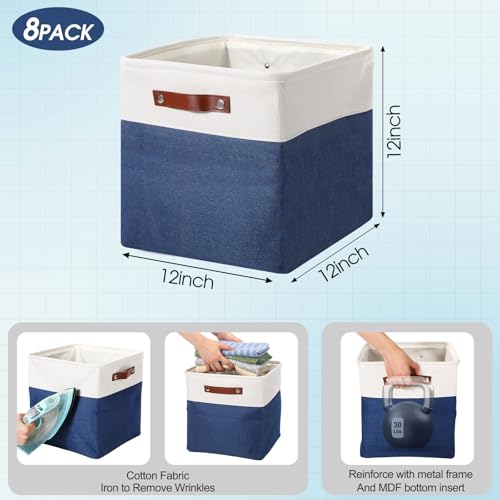 Uiifan 12 x 12 x 12 Inch 8 Pack Fabric Storage Baskets with Handles, Blue - color: Blue, size: 12 x 12 x 12 Inch