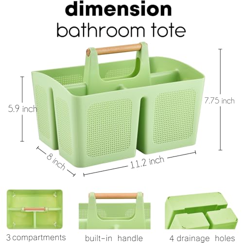 ALINK Portable Shower Caddy Basket with Compartments, Plastic Divided Cleaning Caddy Organizer Storage Tote with Handle for Bathroom, College, Dorm Room Essentials - Green - color: Green