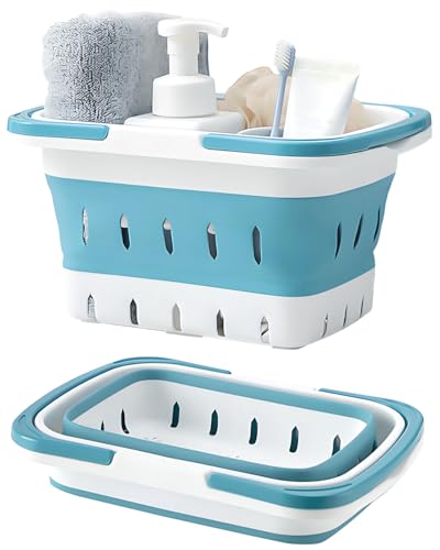 Fammart Portable Shower Caddy Tote – Collapsible Plastic Basket with Handles, Foldable Storage Organizer for Bathroom, Kitchen, College Dorm, Gym, Travel & Camping, Blue - color: Light Blue, size: Collapsible Plastic