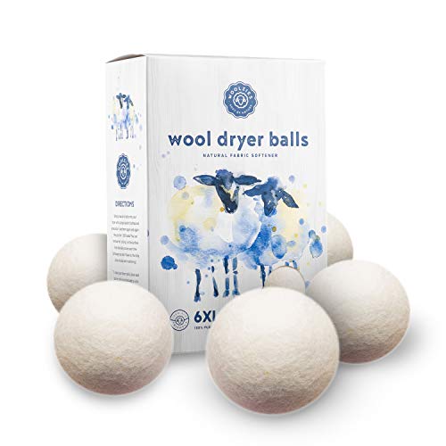 Woolzies Wool Dryer Balls Organic: Our Big Wool Spheres are the Best fabric softener | 6-Pack XL Dryer Balls for Laundry is Made with New Zealand Wool | Use Laundry Balls for Dryer with Essential Oils - color: White