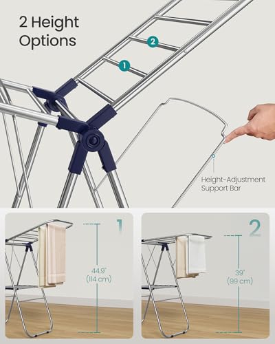 SONGMICS Clothes Drying Rack, Foldable Metal Airer, 17 x 51.2 x 39 Inches - color: Blue, size: 51.2"W x 39"/44.9"H