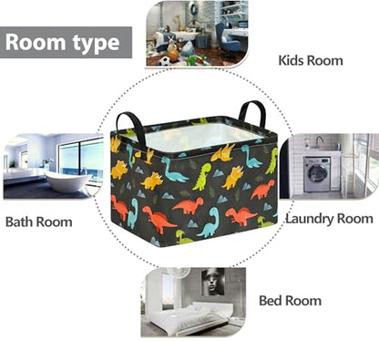 Dinosaur Foldable Storage Basket Baby Gifts Basket Nursery Hamper with Waterproof Lining&Handles Organizer Bins for Boys' Bedroom, Nursery, Laundry, Toys, and Camping - color: Black Dinosaur