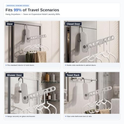 Mesosify Travel Drying Rack with 6 Foldable Hangers, Portable Drying Rack & Portable Hangers Set for Clothes, Swimsuits, Cruise Ship, RV, Camping, Hotel Room & Small Apartment