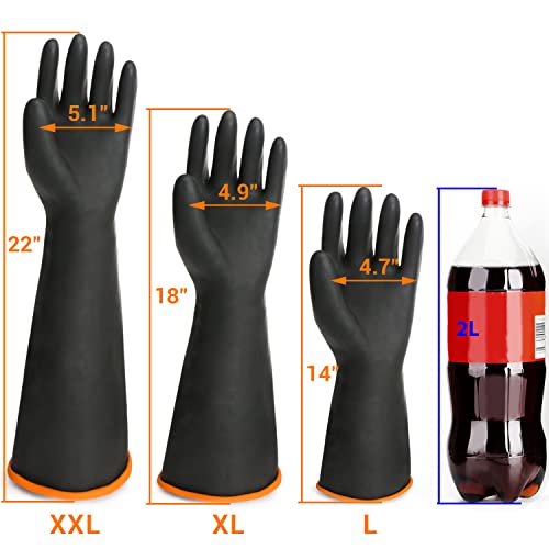Black Latex Gloves, 3 Pairs 18” Heavy Duty Laboratory Chemical Gloves for Long-lasting Chemical Protection Strong Acid Alkali Resist, Cleaning Dishwashing Long Work Gloves, Extra Large - color: Reversible, Black+orange, size: XL-3Pairs