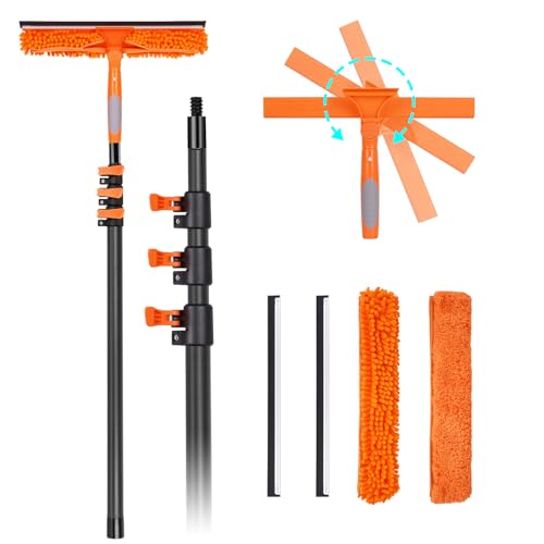 18FT Reach Carbon Fiber Window Squeegee with Extension Pole - size: 12 FT