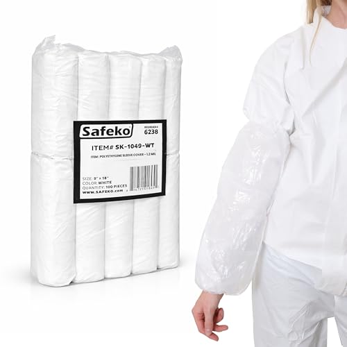 Polyethylene Sleeve Covers, 1.2 Mil, Elastic Wrist and Upper Arm, Disposable Arm Covers for Food Handling, Janitorial, Processing, and Industrial Use, White, 1000