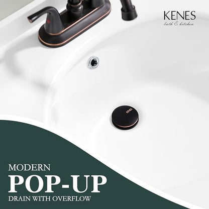 KENES 2 Pack Oil Rubbed Bronze Pop Up Bathroom Sink Drain with Overflow - color: Oil-rubbed Bronze X 2, size: Big Pop up Cap (With Overflow)