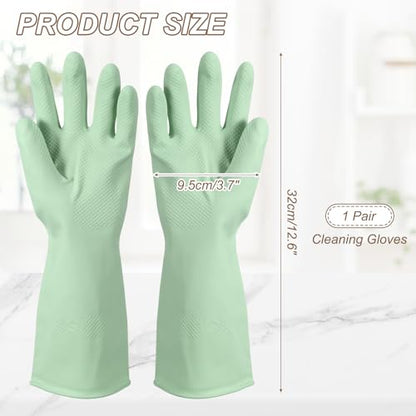 uxcell Rubber Cleaning Gloves, Reusable Household Dishwashing Long Rubber Gloves with Non-slip Grip - color: Light Green, size: Medium