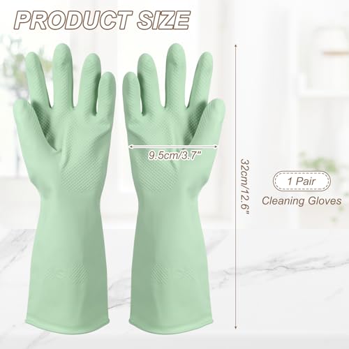 uxcell Rubber Cleaning Gloves, Reusable Household Dishwashing Long Rubber Gloves with Non-slip Grip - color: Light Green, size: Medium