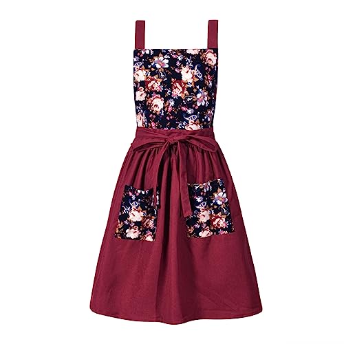 Pinknoke Vintage Pinafore Aprons for Women with Pockets for Kitchen - color: Claret