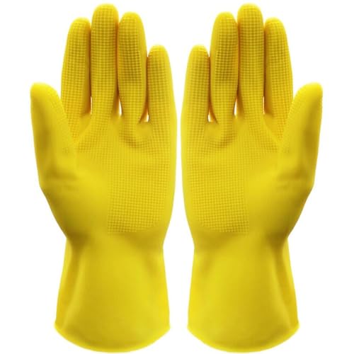 Mini Latex Gloves, 24cm, Reusable Short Rubber Gloves for Household Use, Easy On/Off, Free Size_2Colors_10 Pairs - color: Yellow