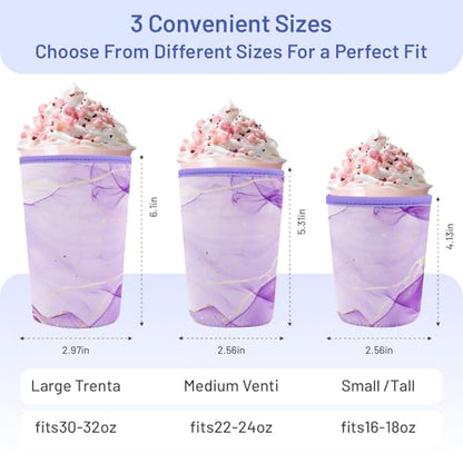 Iced Coffee Sleeve Reusable Neoprene Cup Sleeves, Purple Marble - color: Purple Marble