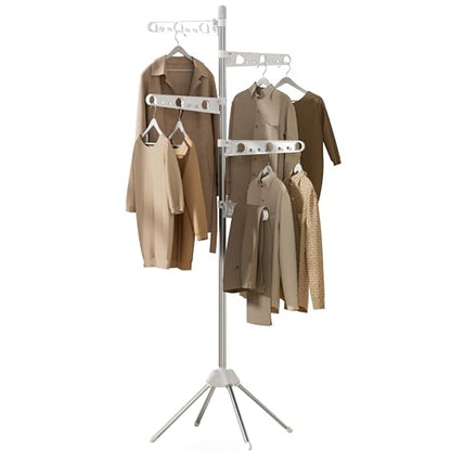 CASAMAYA Clothes Drying Rack Foldable, 70.9 inch Tripod Drying Rack for 35 Pieces of Clothes, with Height-Adjustable Rotatable Clothes Rails, Space Saving, Stainless Steel, White and Silver CDR005W01 - color: White + Silver, size: 5-Tier Standard