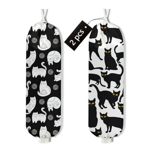 2Pcs Cat Plastic Bag Holder, Black and White Wall Mount Grocery Bag Holder - color: multicolour 1313