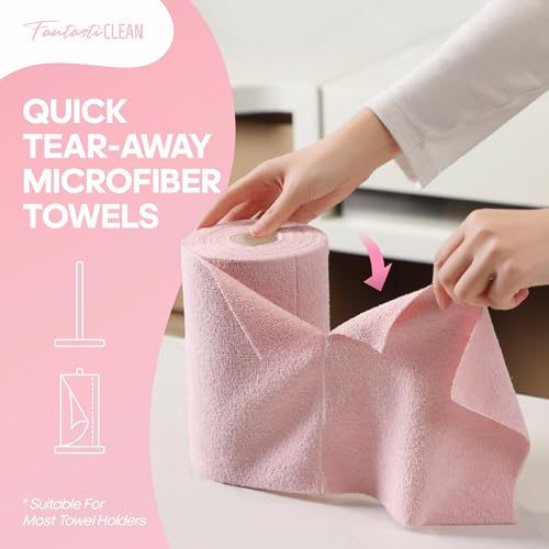 Fantasticlean Microfiber Cleaning Cloth Roll, Pink, 60 Pack, 8" x 8" - color: Pink