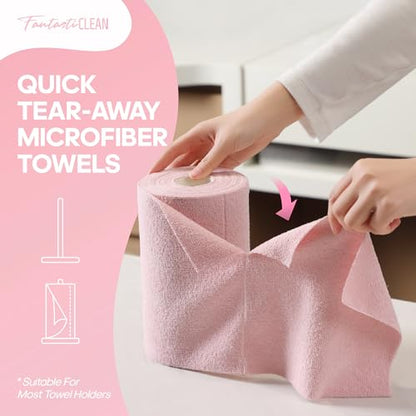 Fantasticlean Microfiber Cleaning Cloth Roll, Pink, 60 Pack, 8" x 8" - color: Pink