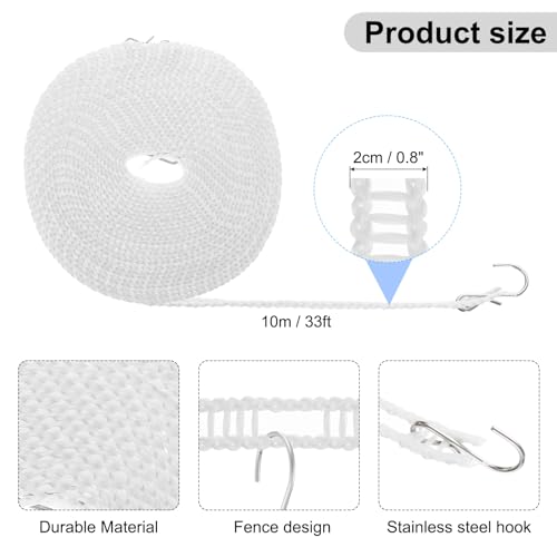 uxcell 2pcs Windproof Clothesline, 10M 33ft Plastic Non-Slip Clothes Drying Rope Portable Travel Clothesline for Courtyard Outdoor Laundry Camping, White - color: White, size: 32.8ft