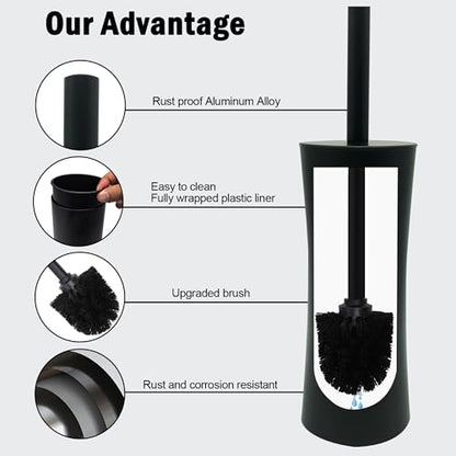 Vince Camuto Toilet Bowl Brush with Holder, Durable Bathroom Cleaning Tool, Modern Design for Easy Toilet Maintenance, Bathroom Cleaner Brush for Efficient Cleaning and Hygiene - color: Matte Black