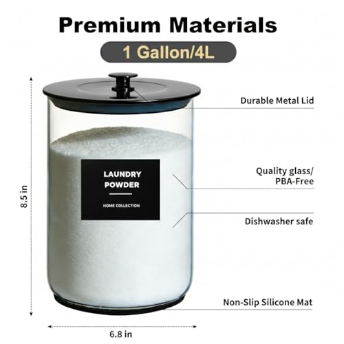 2 Pack 1 Gallon Glass Laundry Detergent Dispenser for Powder-Black - color: Black